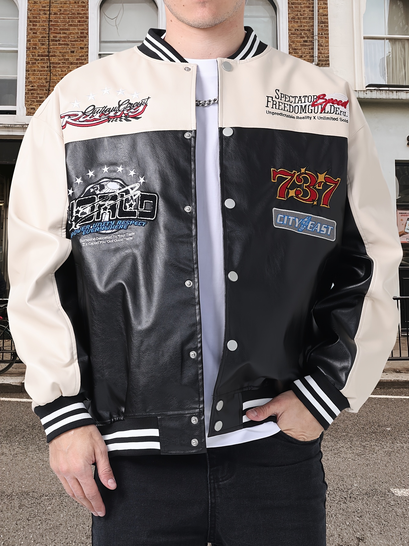 LP-FACON White Cafe Racer - Chaqueta De Motociclista Vintage De Piel