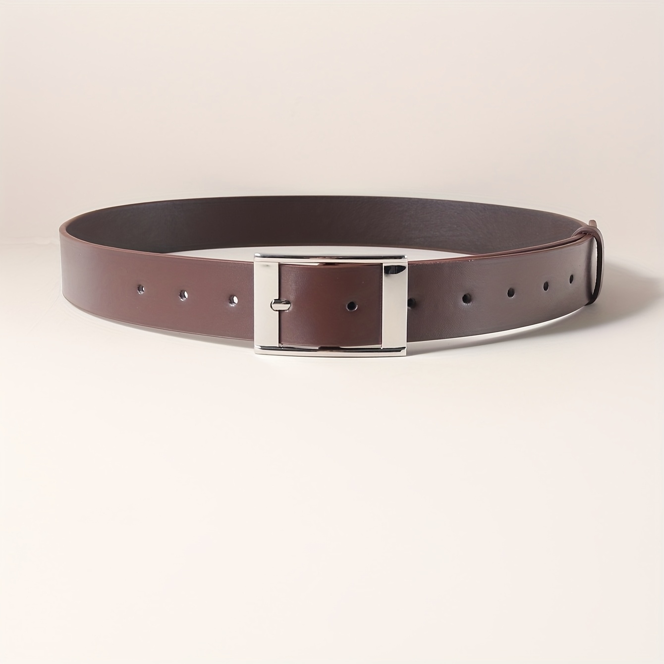 Men's Casual Rectangular Buckle PU Belt Solid Button Belt