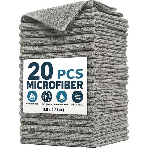 20 pack thick microfiber cleaning cloths ultra absorbent reusable multi purpose cleaning towels for kitchen bathroom car glass