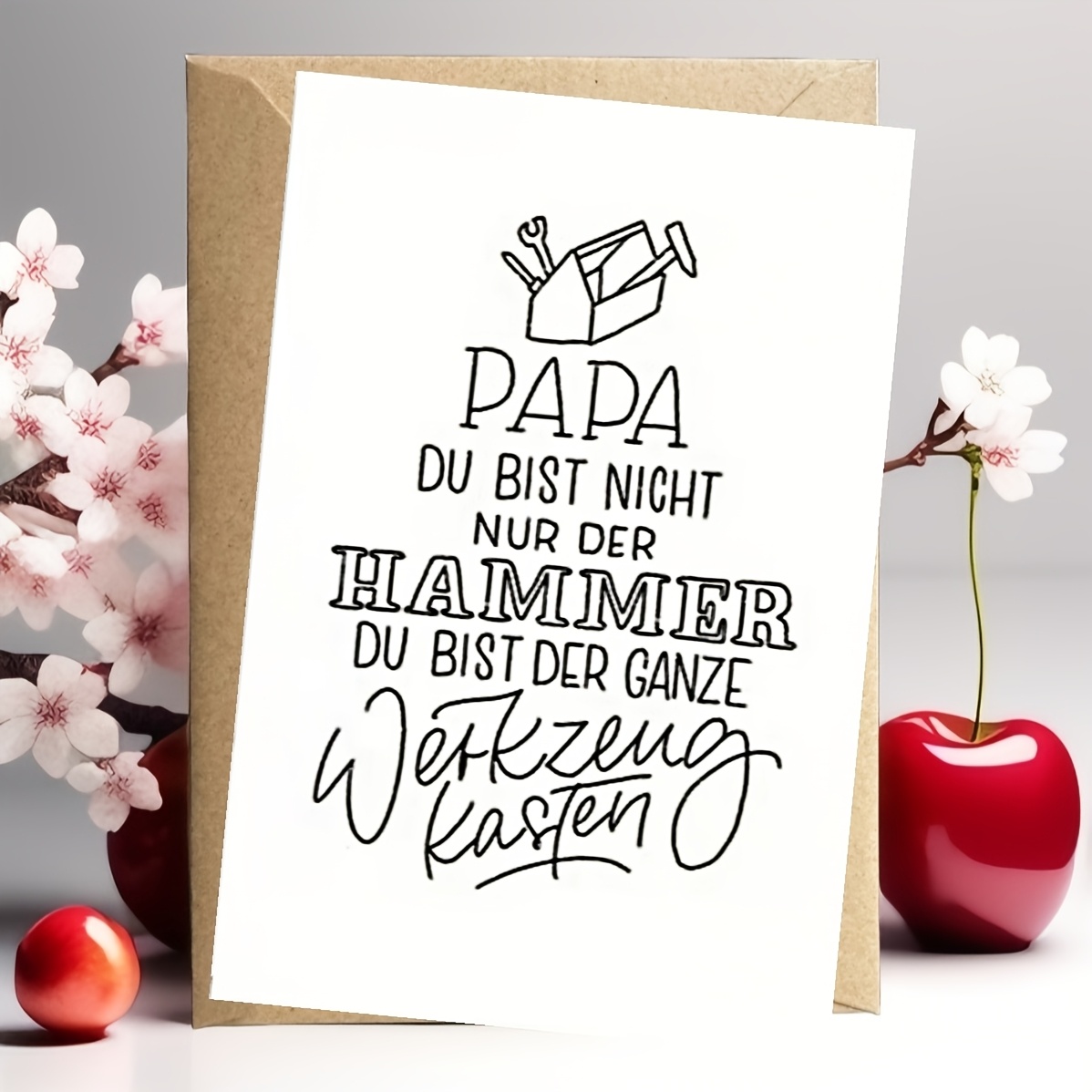 German Father's Day Card With Envelope, Whimsical And Design, Perfect For Dad' Day, Adorable Cartoon Line Art And Text, Ideal For Expressing Love And Gratitude, Father's Day Gift