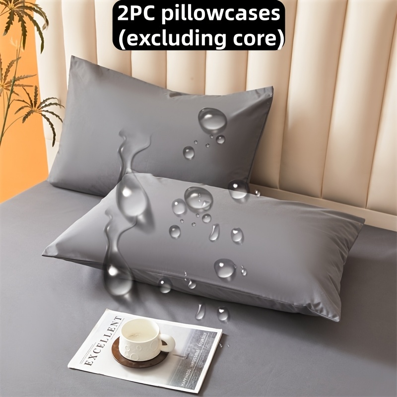 TEMU 2-piece Waterproof Pillowcase Solid Color Pillowcase (without Core) Machine Washable Pillowcase Suitable For Dormitories, Bedrooms, And Sofas