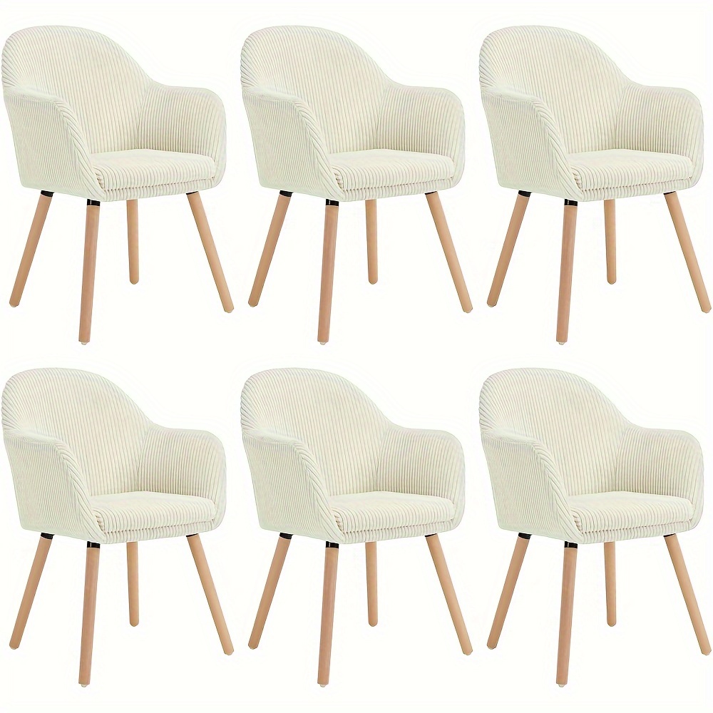 Image of 6pcs Dining Room Chairs, Dining Room Dining Chairs, Kitchen Chairs, Armchairs, Upholstered Chairs, Modern Armchairs For Living Room With Armrests, Made Of Cord, Solid Wood Legs
