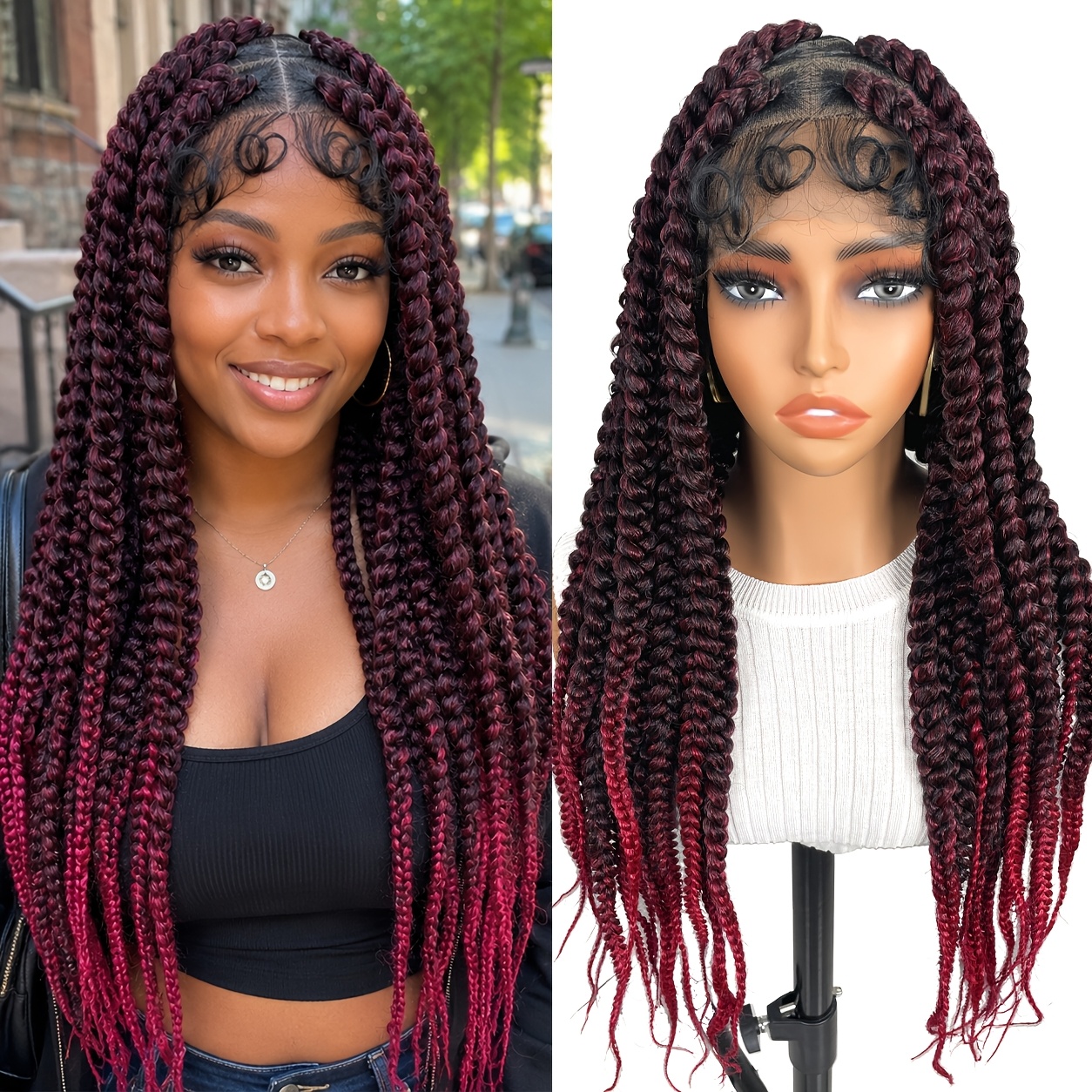 TEMU 360 Double Full Lace Twist Wig For Women, Jumbo Chunky Twist Braided Wig, Hand-braided Synthetic Wig, Braids Wig