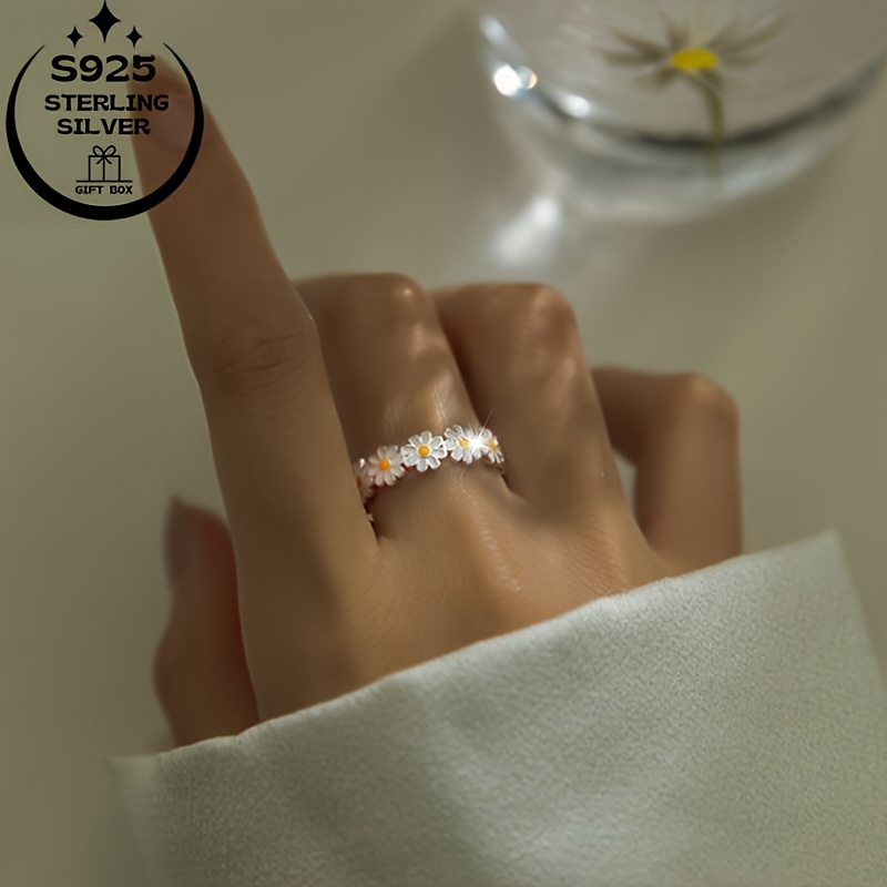 3pc 925 Silver Daisy Classic Set with Ring and Earrings