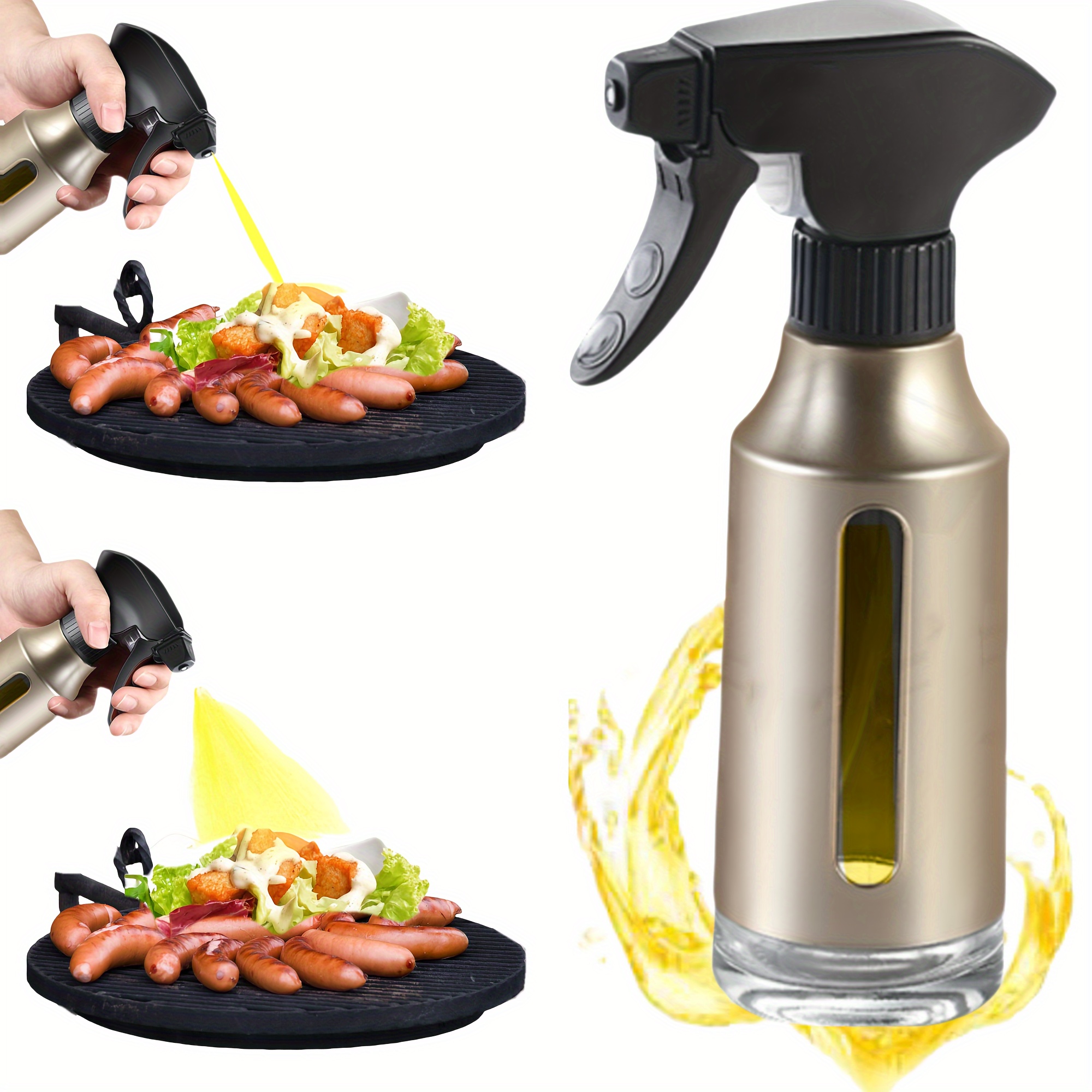 

Oil Sprayer For Cooking, Olive Oil Sprayer Mister, 180ml Oil Spray Bottle For Bbq, Roasting, Salad, Kitchen Gadgets Accessories For Air Fryer. Thick Glass, Fan Mist, Strong Spray Force.(gold)