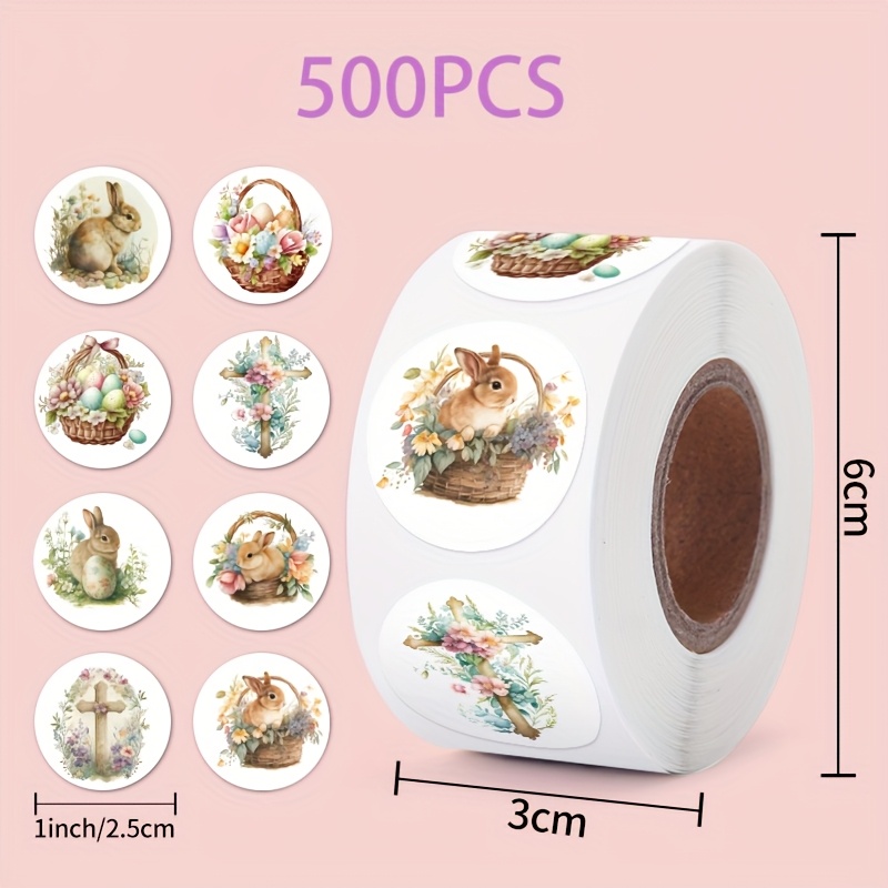 500pcs/roll, Round Stickers With Bunny Flower Pattern Easter Party Decorative Labels, Suitable For Home, Spring Theme Party Decoration, Party Supplies, Gift Wrapping Stickers