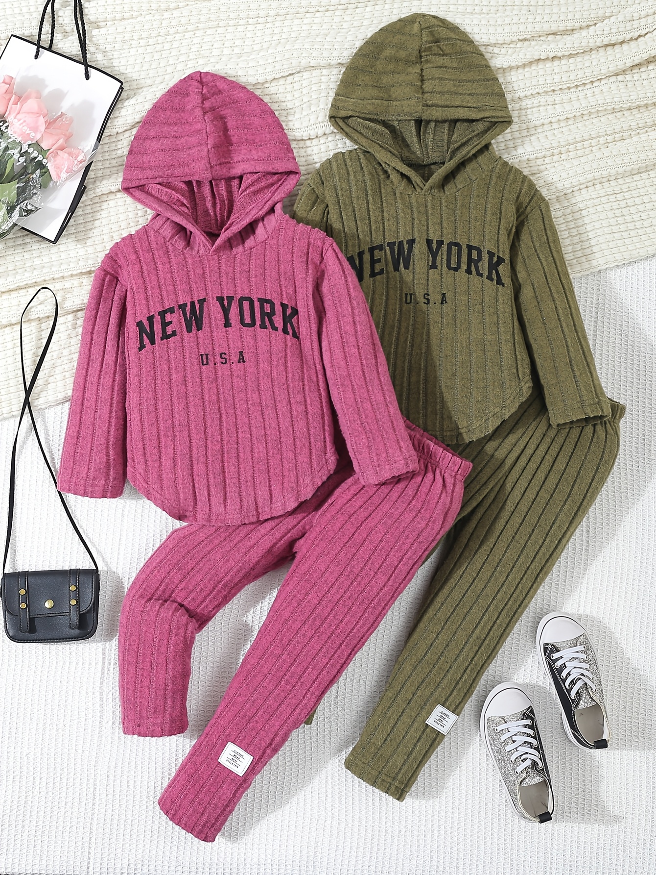 conjunto piezas acanalado color niñas jersey Temu Dominican