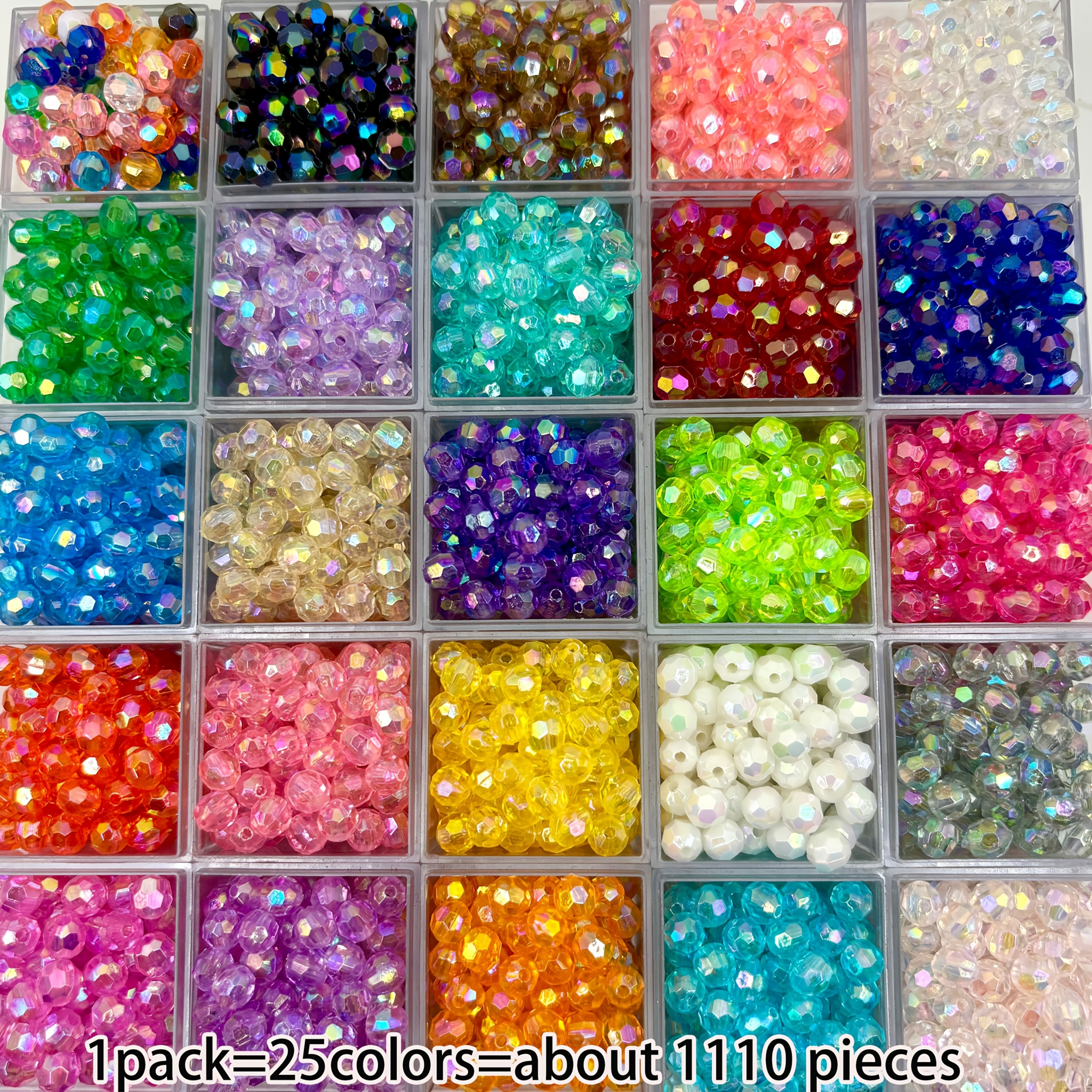 TEMU 1110pcs Perles Acriliques Facettées Couleur AB Super Qualité 6Mm - 25 Couleurs de Perles Décoratives - Taille Uniforme Par Perle pour la