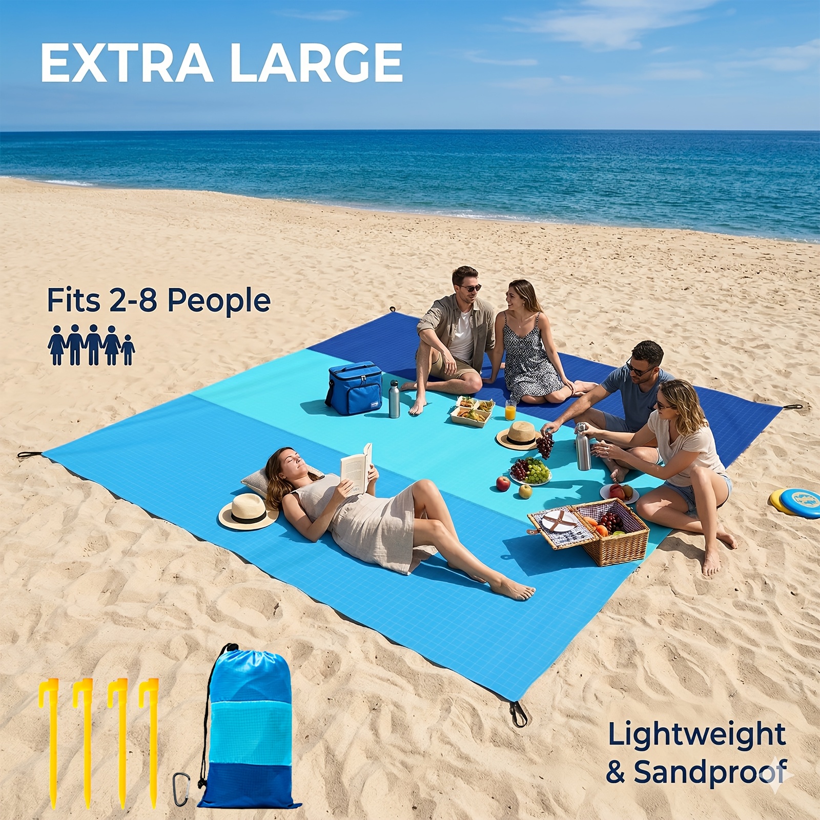 extra large and lightweight beach blanket outdoor picnic mat for 2 8 people ideal for travelling camping and hiking summer polyester fabric