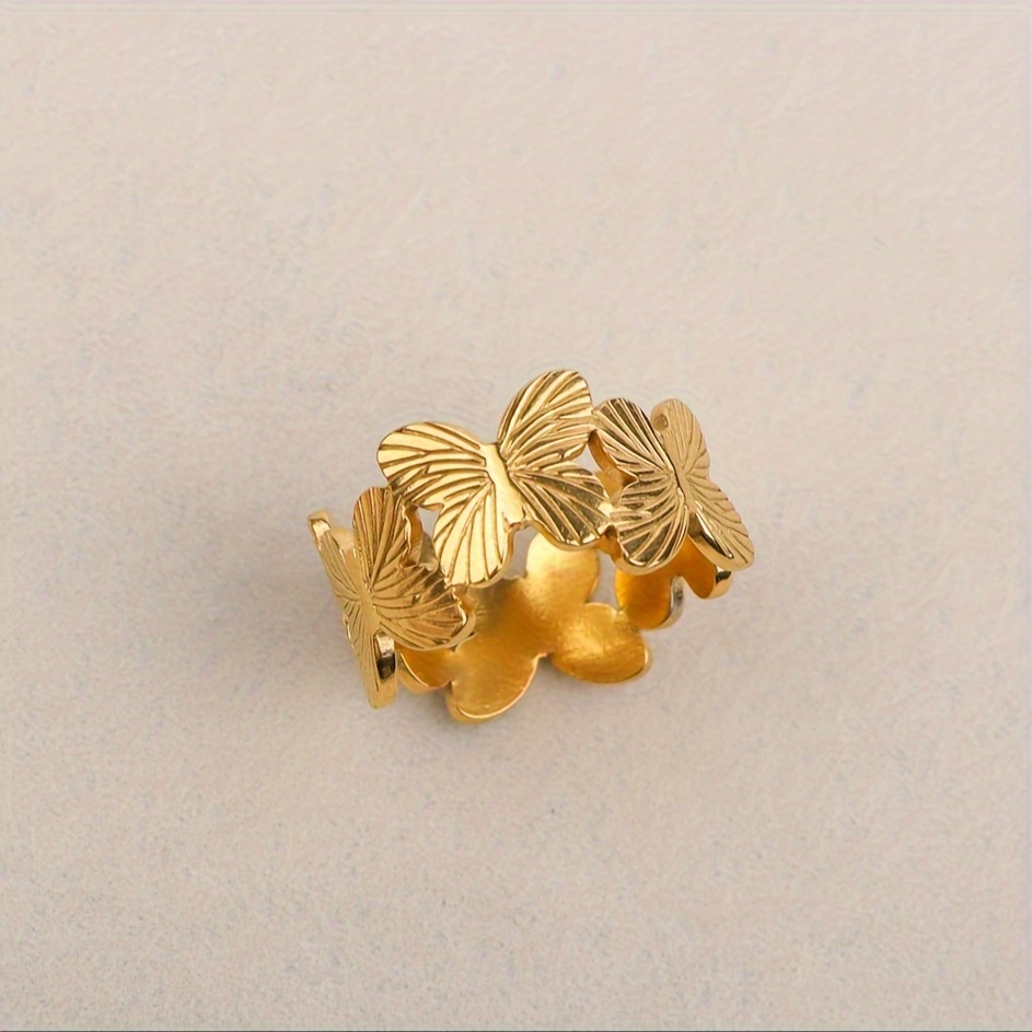 Floral Butterfly Stainless Steel Open Ring - Romantic Gift