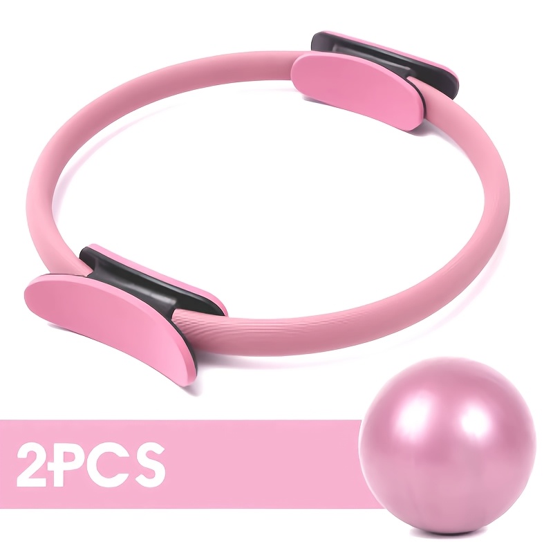 TEMU 2pcs Pilates Set With Stretching Aid: 38cm Regular Hoops And 25cm Roller Ball Combo. Includes Yoga Pilates Ball, Training Ball, And Yoga Fitness