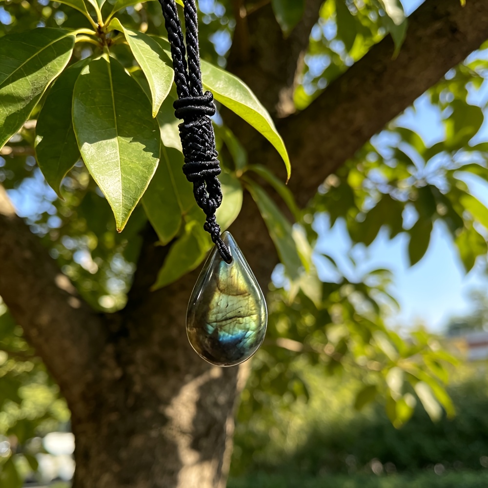 Handmade Iridescent Labradorite Necklace, Boho Water Droplet Pendant