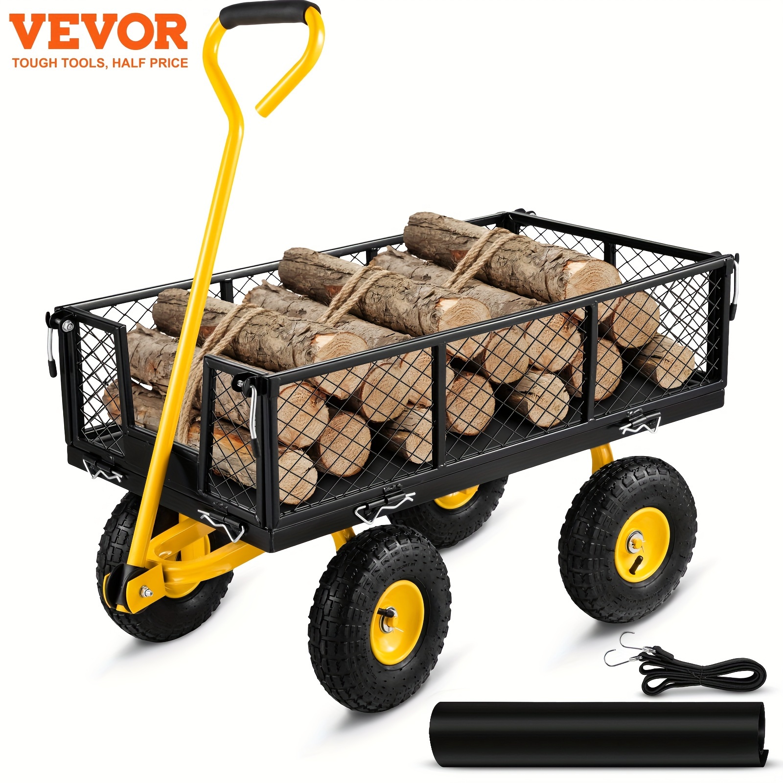 

Steel Garden Cart, Heavy Duty 900 Lbs Capacity, With Removable Mesh Sides To Convert Into Flatbed, Utility Metal Wagon With 180° Rotating Handle And 10 In Tires, Perfect For Garden, Farm, Yar
