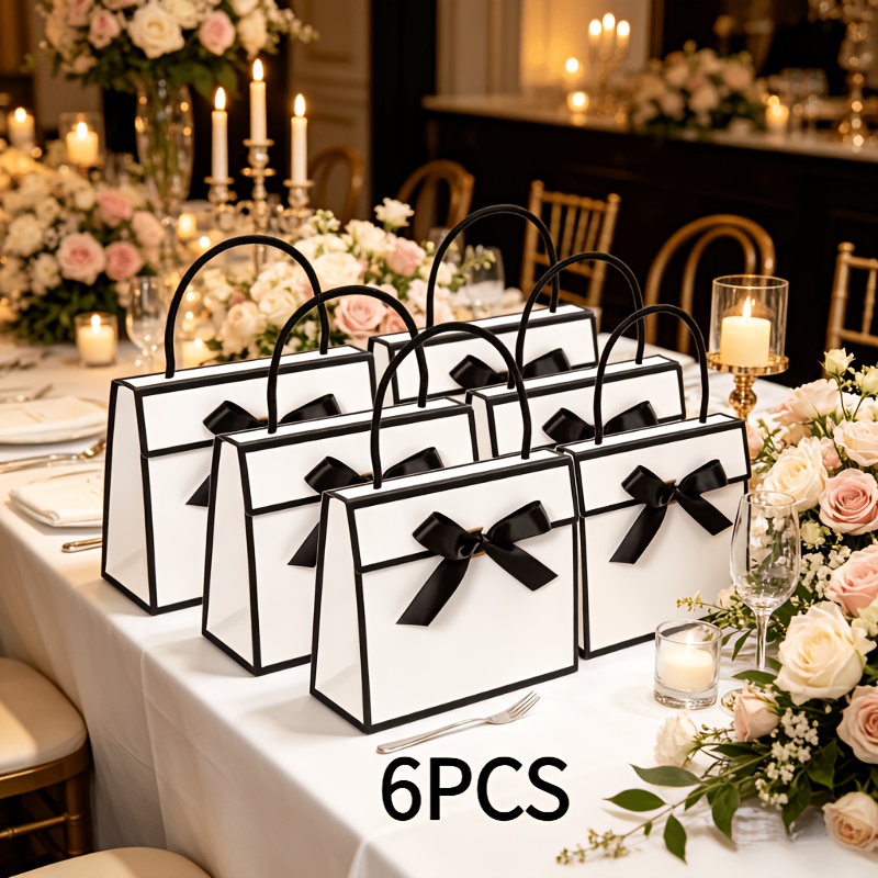 TEMU Gift For Her/him 4pcs/6pcs Pack Light And White Thank You Gift Box Packaging, With Ribbon, Handle Included, Suitable For Weddings, Birthdays,