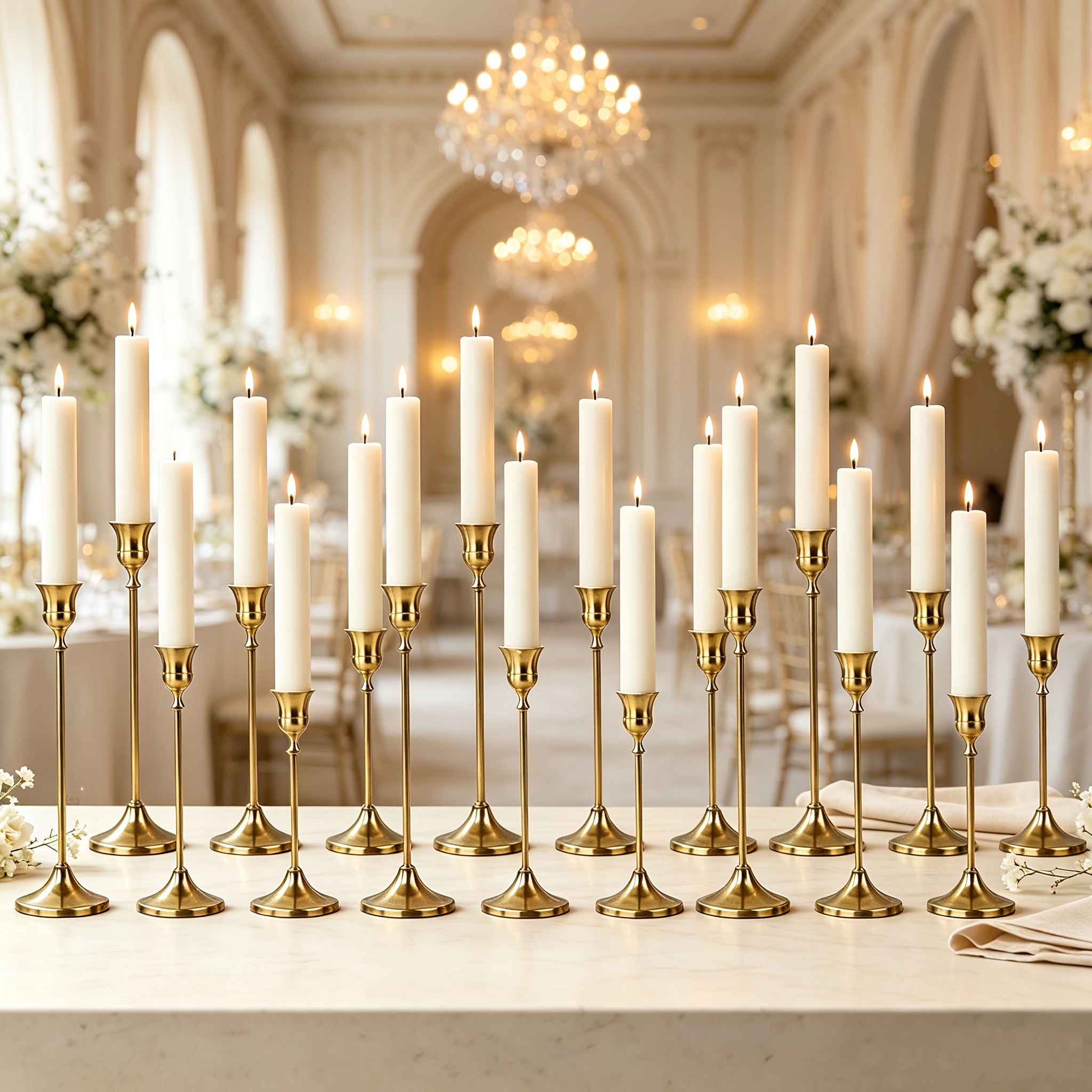 Image of 18pcs Romantic European Candle Light Dinner Wedding Decor, Candlestick Holders For Table Centerpieces, Taper Candlestick Holders Metal Candle Stick Holder, Room Decor, Home Decor