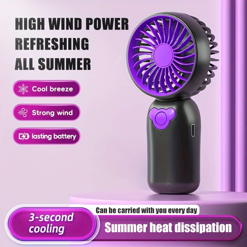 1pc Portable Mini Fan with 500mAh Rechargeable Lithium Battery, 3-Speed USB Charging, and Hanging Lanyard - Compact Handheld Design for On-the-Go Cooling - Black & White Options, Summer Essential | Sleek Handheld Fan | Lightweight Fan