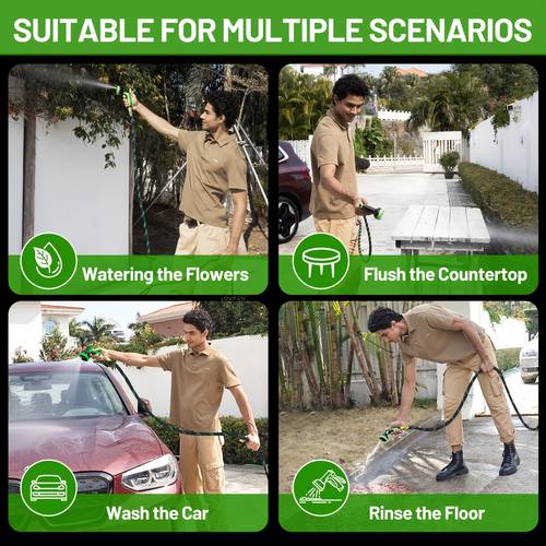 lovfen garden hose 25ft 50ft 75ft 100ft 150ft kink free flexible water hose with 10 pattern spray nozzle lightweight hose pipe leak proof 1 2 swivel connectors super fabric portable storage strap