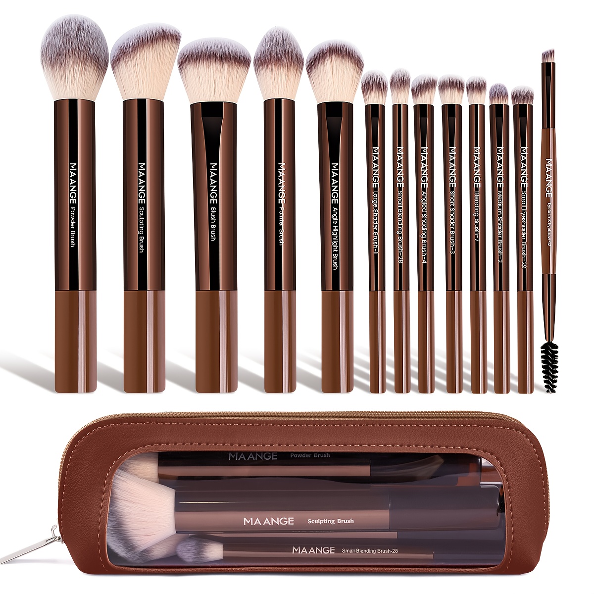 Image of Maange 13pcs Makeup Brush Set, Including Face Brushes, Foundation Brush, Blush Brush, Eyelash Brush, Loose Powder Brush, Soft Bristles, School Makeup Brushes, Beginner Makeup Brush Kit