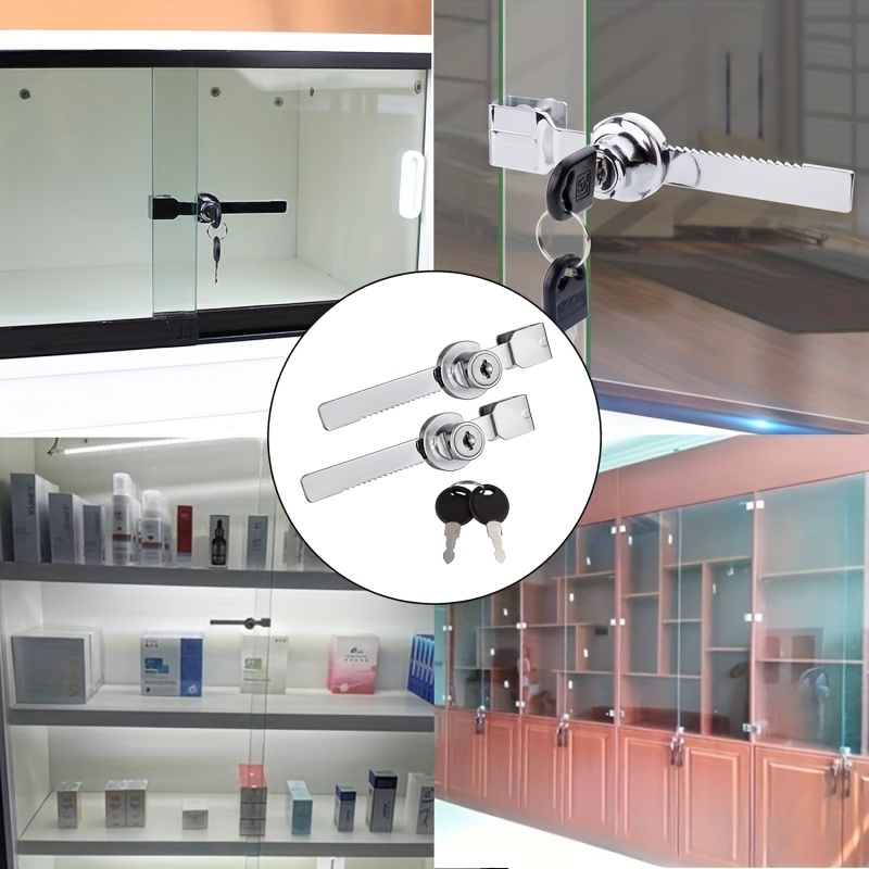 Un set di serrature per vetrine, progettate per porte scorrevoli in vetro, include serrature per scatole in vetro e vetro scorrevole, completo di chiave