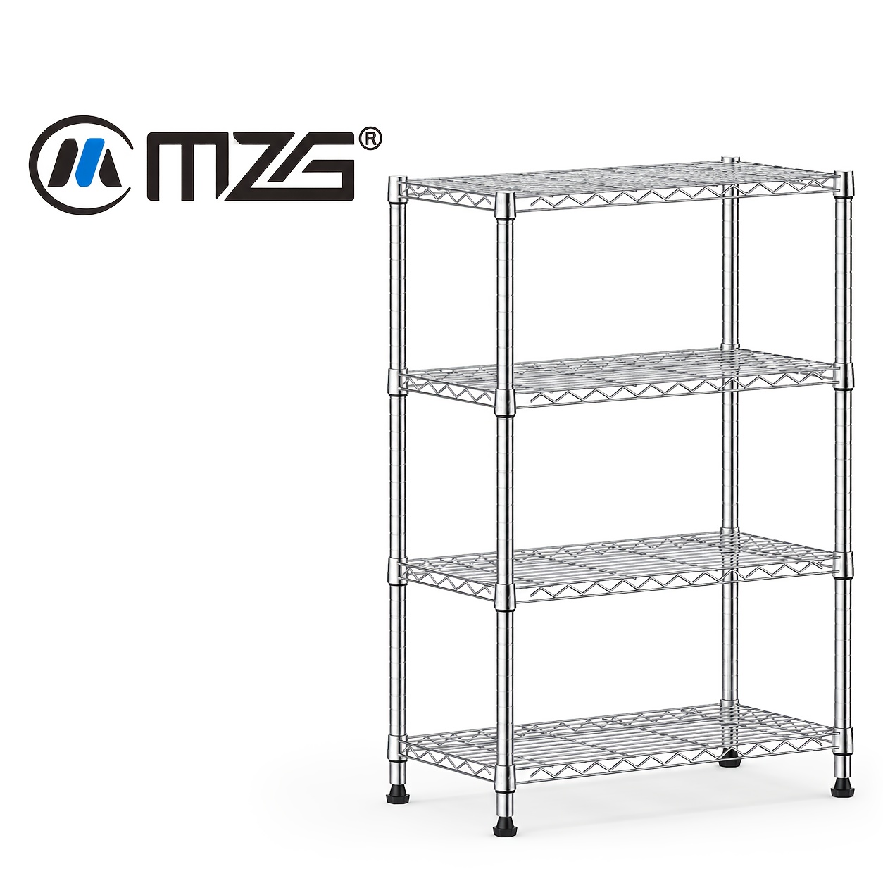Image of M Mzg Heavy Duty 4-tier Silver Metal Shelving Rack With -style Tubes, 1000lbs Max Weight Capacity, Adjustable Shelf , Premium Storage Solution For Home, Workshop & Garage Storage And Organization