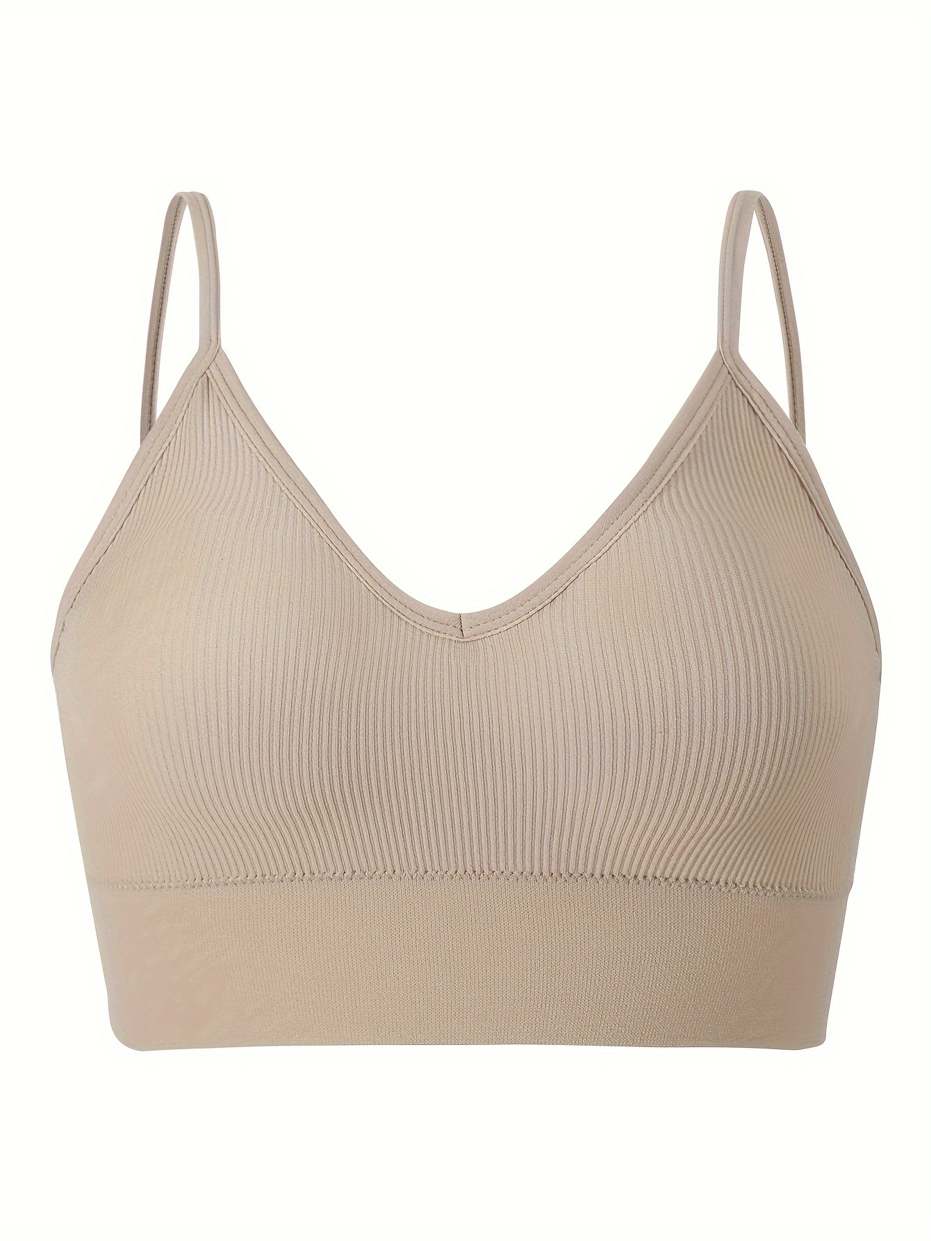 Simple Solid Ribbed Wireless Bra, Comfy & Breathable Bra, Women's Lingerie  & Underwear