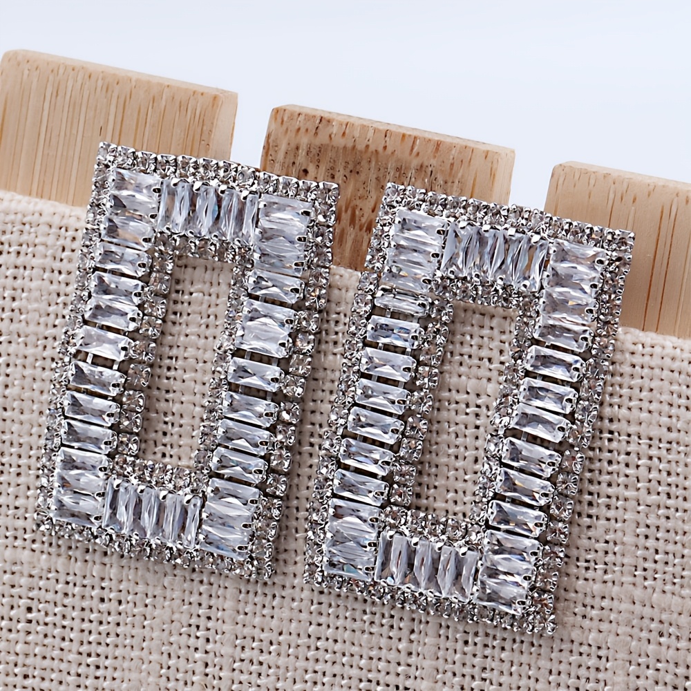 Luxurious Geometric Rectangular 3A Zirconia Rhinestone Earrings, Gift Box