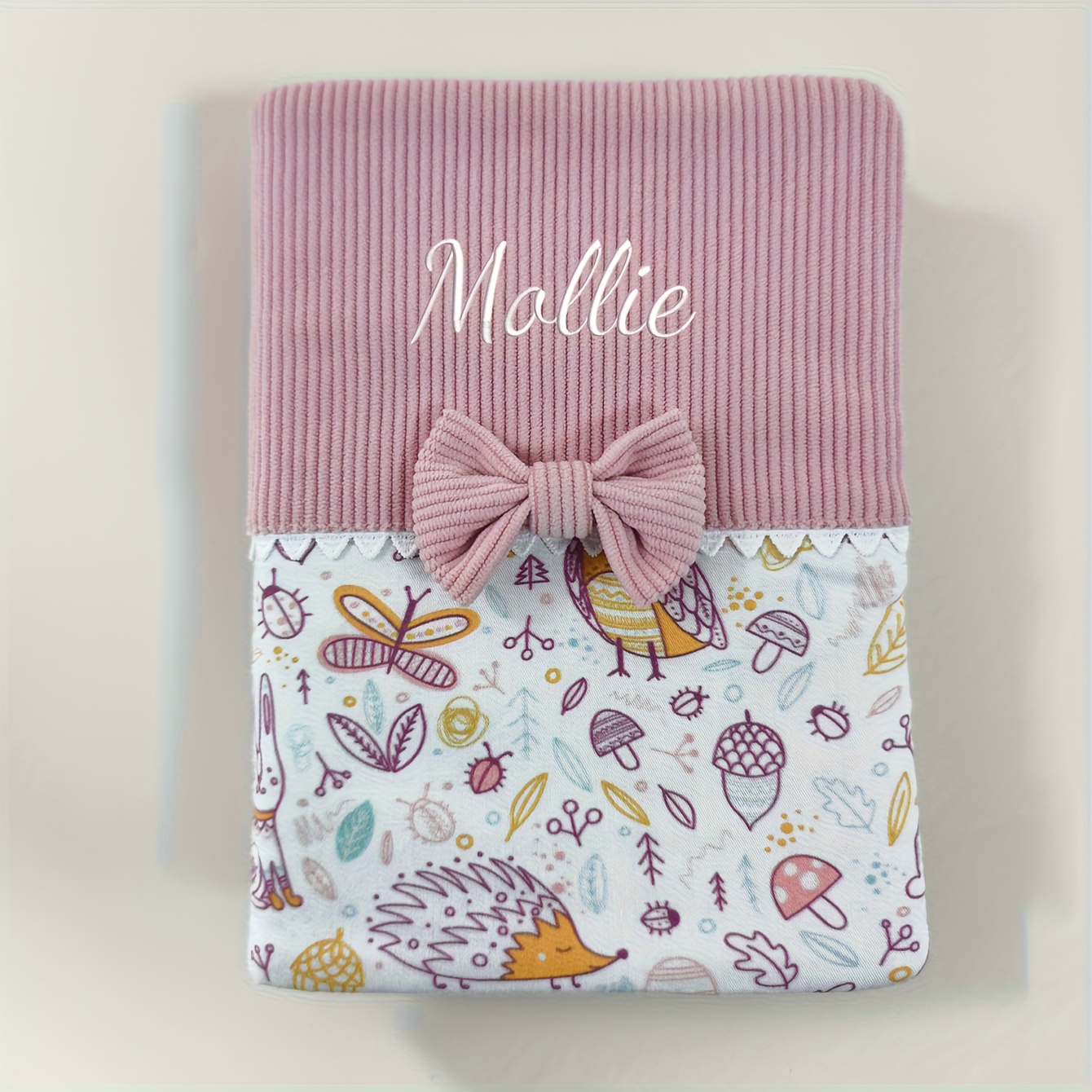 TEMU Custom Name Corduroy Handbook Cover | Personalized Cute Pattern Book Cover | 22cm*16cm (8.66x6.30 Inches) | Perfect Gift For New Parents