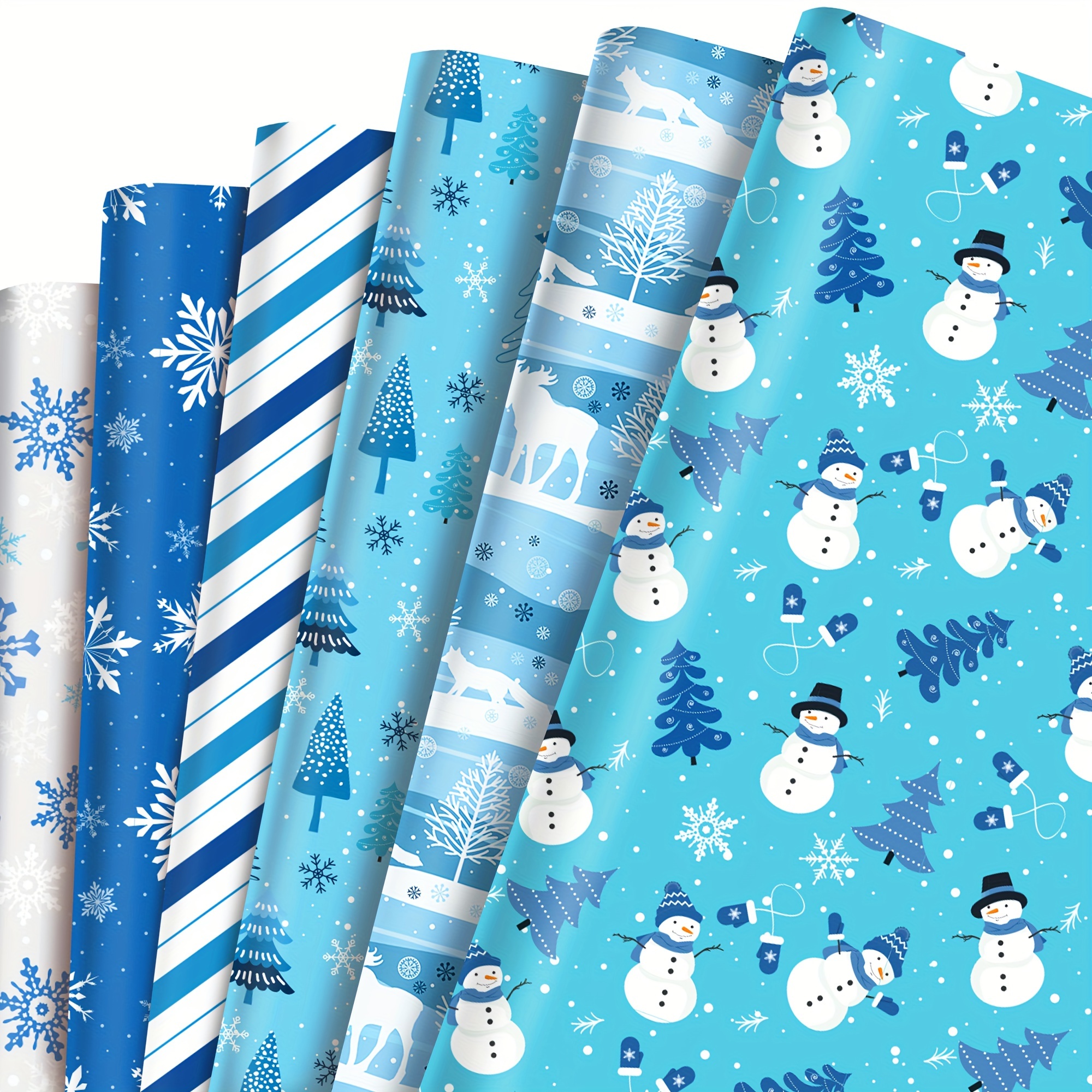 

12-pack Premium Sky Blue Snowman & Snowflake Christmas Gift Wrap Paper – High-quality Reindeer Themed Wrapping Sheets For Holiday Presents