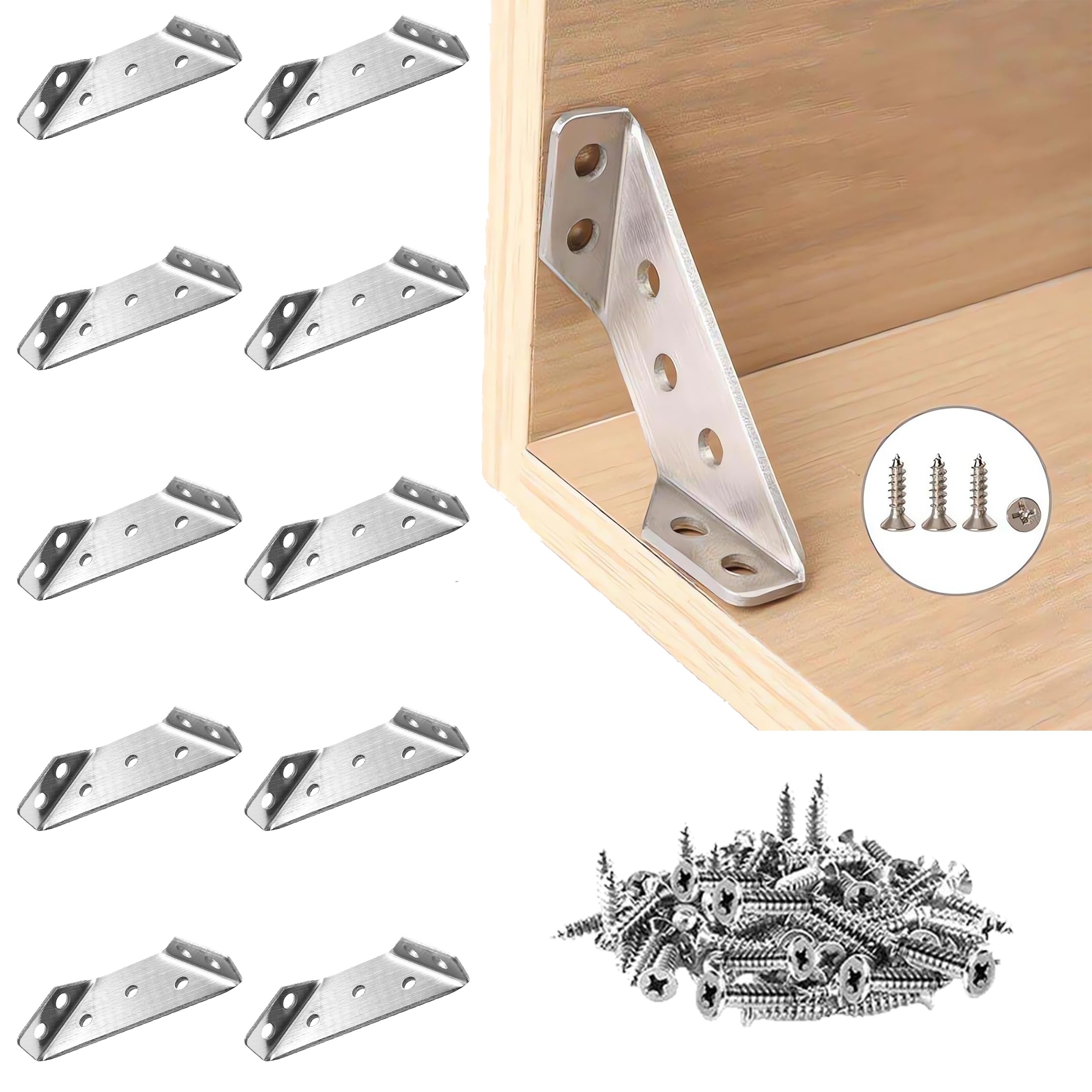 TEMU 50-pack 201 Stainless Steel Corner Braces With - Bracket For Wood Frame, -, & Abrasion , For Construction & Carpentry