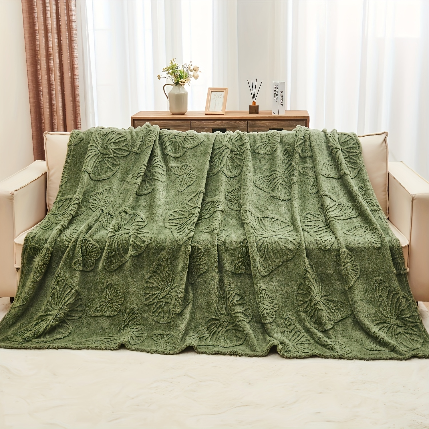 TEMU 1pc Cozy Rabbit Fleece Blanket Jacquard Weighted Blanket For Adults- Soft, Warm, And Thickened Calm Blanket For And Better Sleep, Heavy Weighted Blankets
