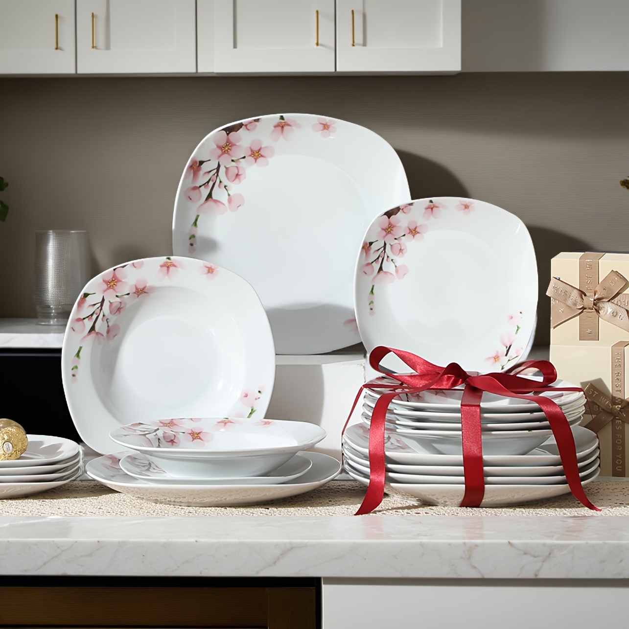 TEMU 18pcs Dinner Sets, Tableware Sets For 6 People, Tableware Sets Suitable For Family Gathering Dinner Plate, Dessert Plate, Soup Plate, And Cups,