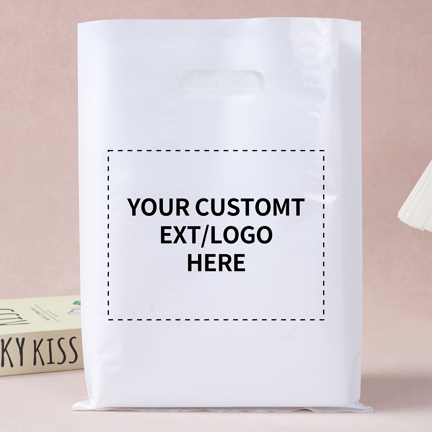 TEMU Gift For Her/him 100pcs Custom Printed Logo Shopping Bags Handbags Plastic Bags, Single-sided Private Customization Use Your Text, Logo, Durable