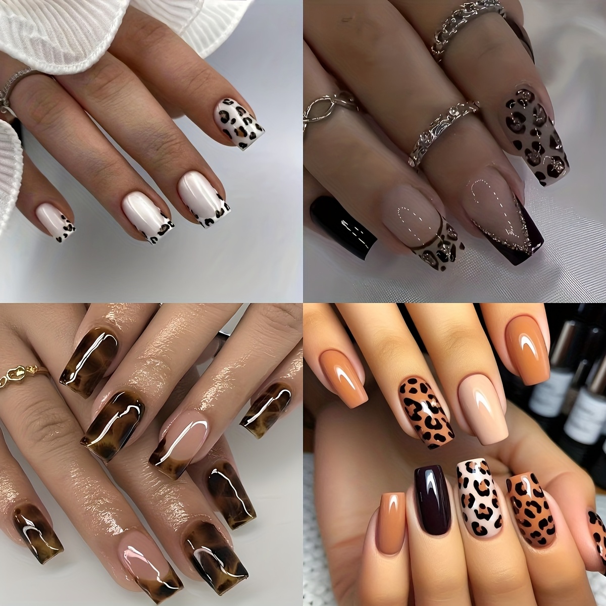 TEMU 96pcs Press-on Nails, Square Leopard Print Design With And Smudged Tips For A Brightening Vintage Look. Cute, Glossy, And Shiny. Bridal Nails,