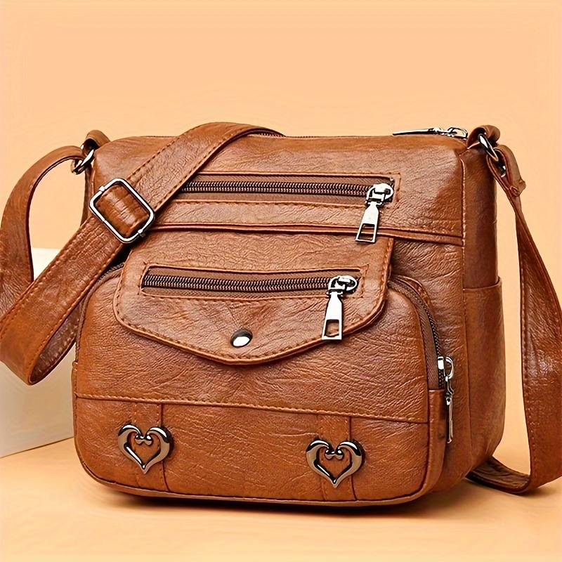 

Vintage Style Boston Bag For Men Women, Large Capacity Stylish Satchel Bags, Trend Love Shape Element Cross Body Bag For Street Outfit