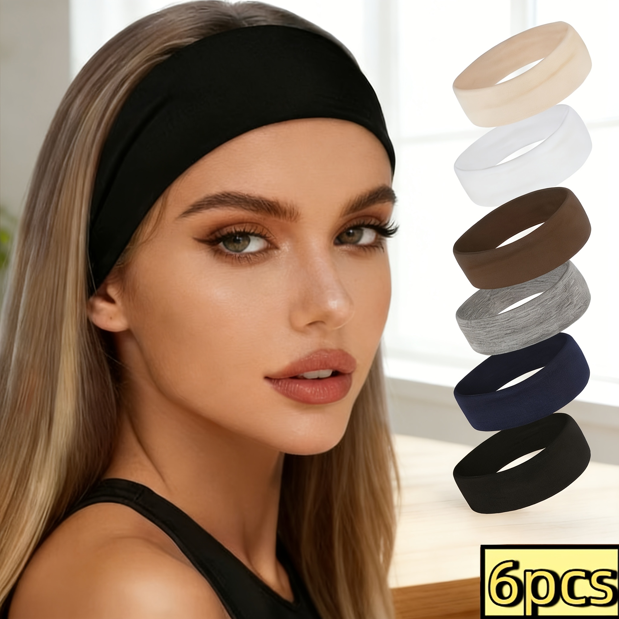 TEMU 6pcs Solid & Mixed Color Headbands For Women, Non-slip Fashion Sports Headbands, Essential For Yoga, Running, And Fitness, Soft High-elasticity
