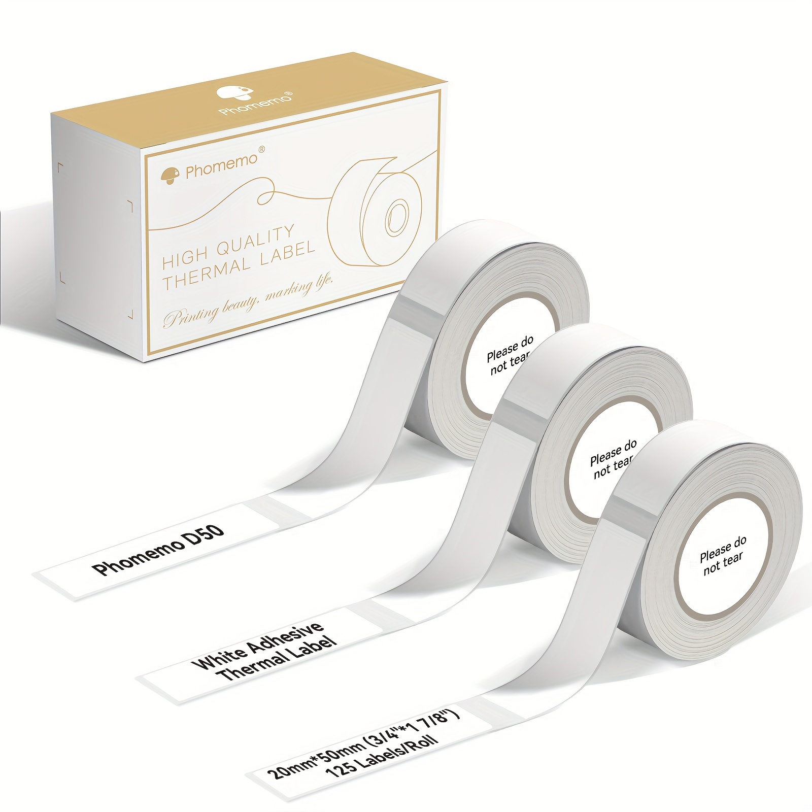 

Phomemo D50 White Adhesive Thermal Label, 20mm*50mm 3/4"*1 7/8", 125 Labels/roll, Oil-proof And Wear-resistant