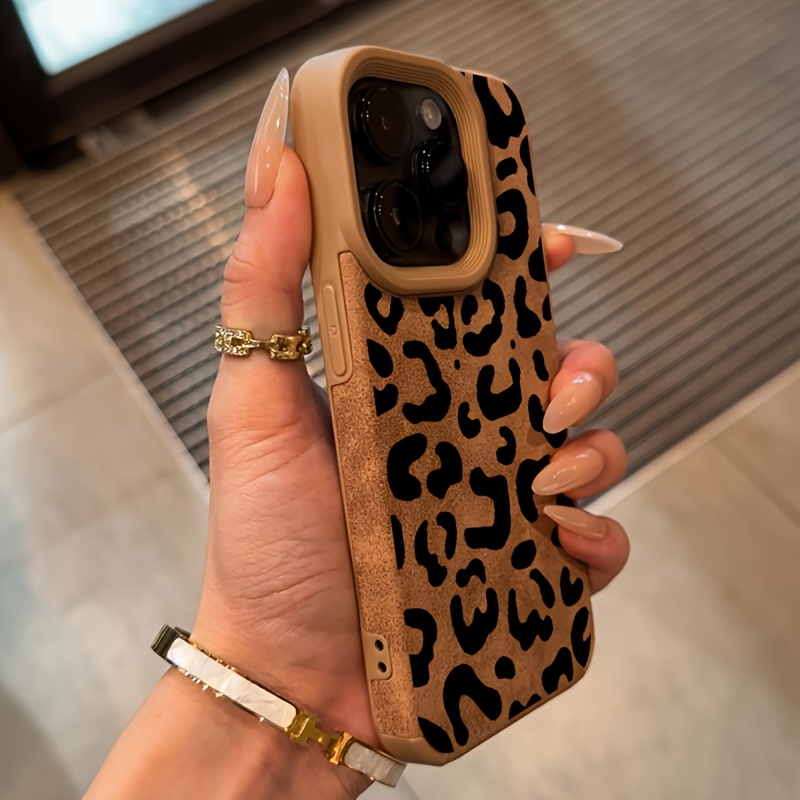 TEMU Phone Case: Vintage Leopard Print Synthetic Leather- Case, Matte Synthetic Leather Cover, Shockproof Vintage Synthetic Leather Soft Protective
