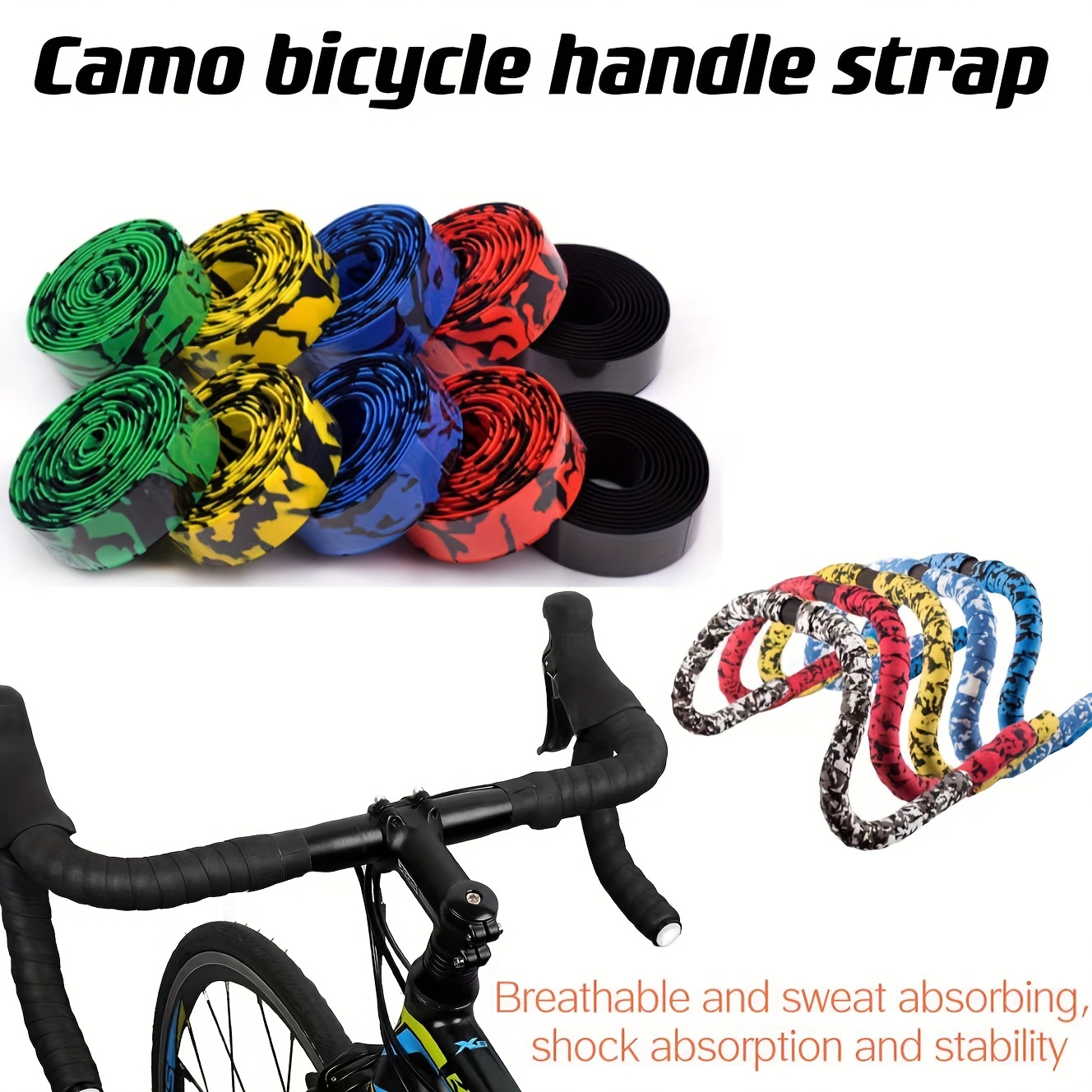 

2pcs/set, Camo Road Bike Handlebar Tape, Cycling Handle Strap, 78.7in Length, Breathable Anti-slip, Eva Foam Shock Absorber, Comfortable Grip, Bicycle Bar Wrap