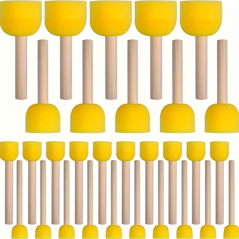 

20pcs Round Sponge Brush Set For Painting - Mushroom Wood Handles, Assorted Sizes, Ideal For Graffiti & Art Projects