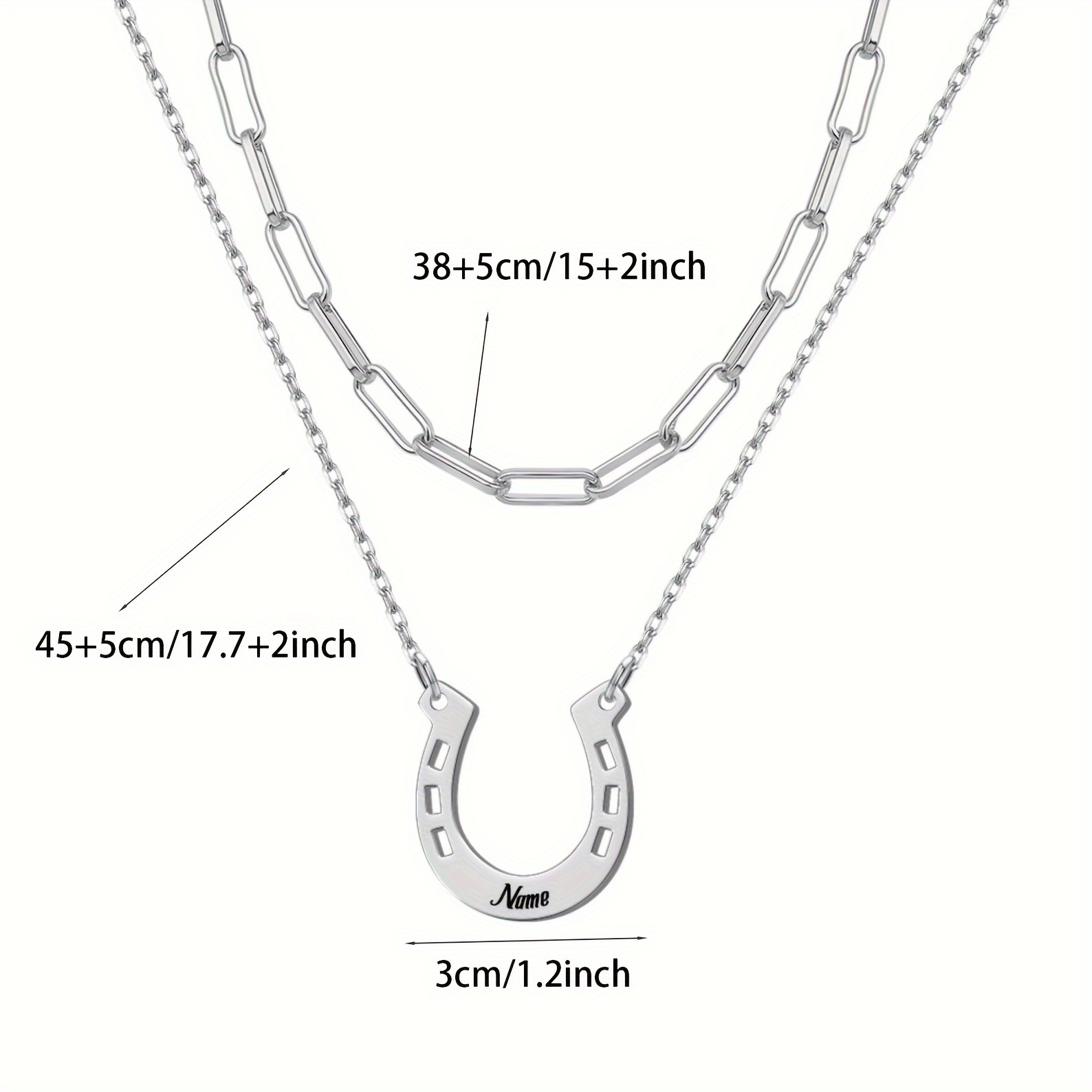 TEMU Custom Double Small Horseshoe Necklace, Personalized Paper Clip Chain Horseshoe Engraved Name Necklace, Symbol For , Birthday Gifts