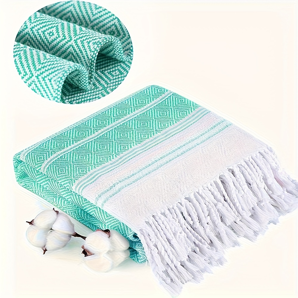 Image of Extra Large Xl Quick-dry Sand-free Beach Towel - Oversized Bath, Swim, Pool Towel With Turquoise & Striped Design, Lightweight & Durable For Adults