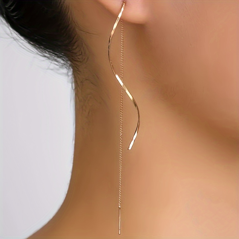 

Waving Line Design Dangle Earrings Simple Punk Style Stainless Steel Jewelry Creative Female Earrings