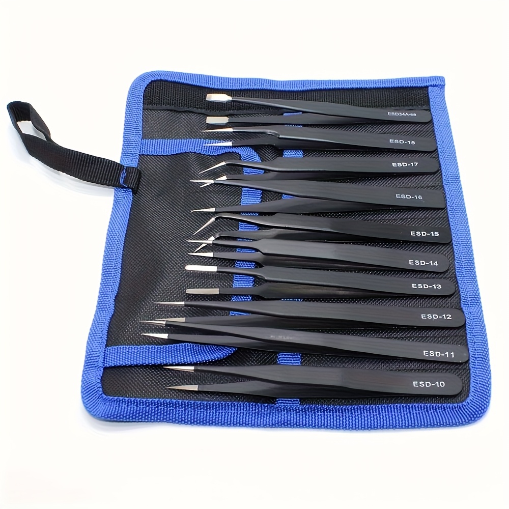TEMU 10pcs High-quality Anti-static Stainless Steel Tweezer Set- Ultra-precise Industrial-grade Tools, Suitable For Home Repairs, Model Making, And