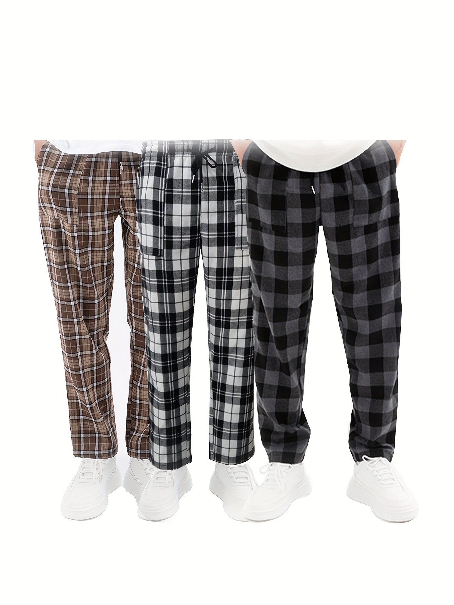 Men's Classic Fashion Casual Plaid Grey Thickened Pants Pajama, Sleep  Bottom, Loungewear Trousers For All Seasons