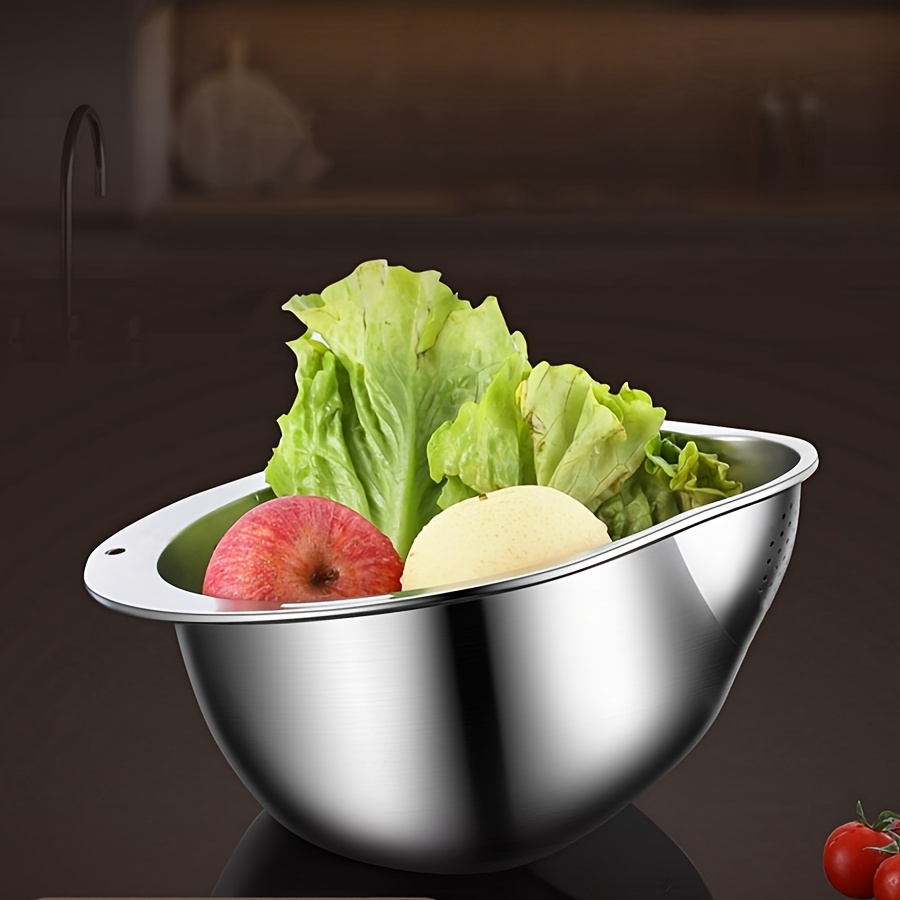 Stainless Steel Multi-Purpose Kitchen Skimmer - Ideal for Washing Rice, Draining Fruit, and Cleaning Vegetables - Durable, Food-safe Mesh Strainer with Handle for Efficient Water Filtration, Rice Scoop