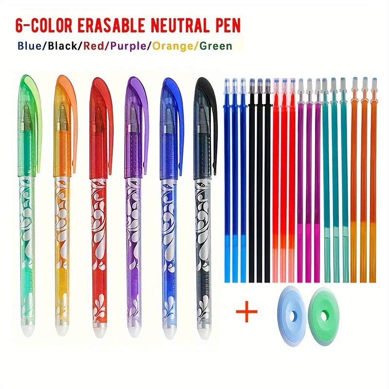 

35pcs/1pc, 35pcs Erasable Gel Pen Set, 6 Colors - Blue, Black, Red, Green, Orange, Purple Ink - Washable, Refillable Writing Pens For School And Office Supplies