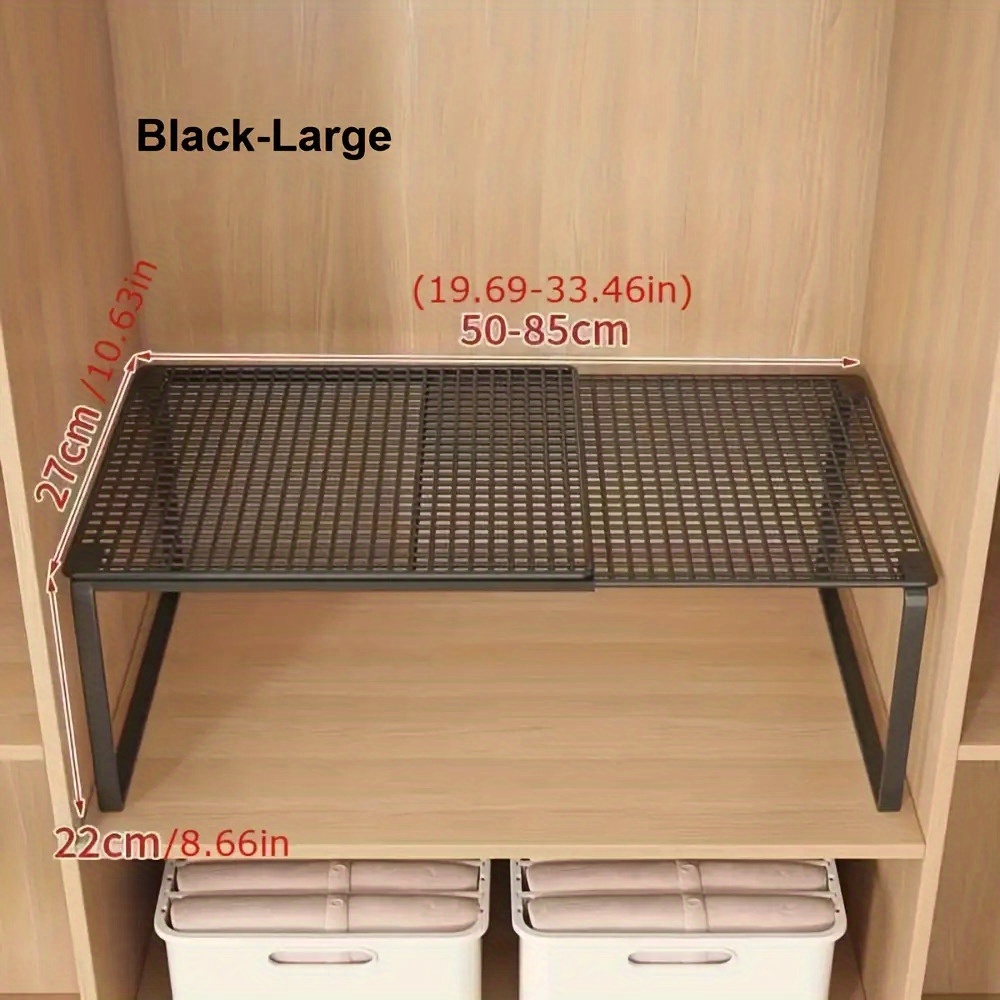 Heavy-duty Carbon Telescopic Closet Organizer - Space- Stackable Metal Shelving Unit, Polished Finish, For Kitchen, Bedroom, Desk, Shoe, Bookshelf, Closet Shelves - , Compatible With , Shelf Liners