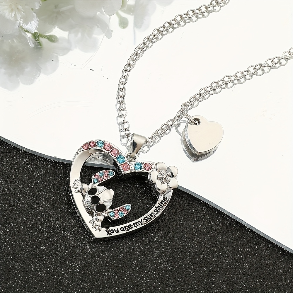 

Sanrio Luxury Heart-shaped Pendant Necklace With Rhinestones - Fashionable Kawaii Style, Casual Attire & Holiday Gifts