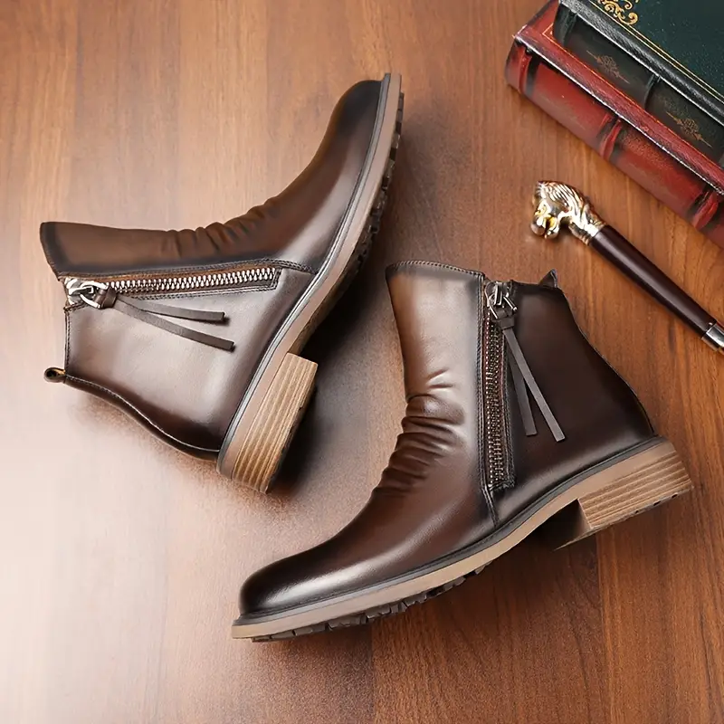*'s Genuine Leather Boots, Top-Grain Cowhide, Trendy British Style, Genuine Leather, Fashionable Pointed Toe, High-End Zipper Boots for * *'s Genuine Leather Boots, Top-Grain Cowhide, Trendy British Style, Genuine Leather, Fashionable Pointed Toe, High-End Zipper Boots for *