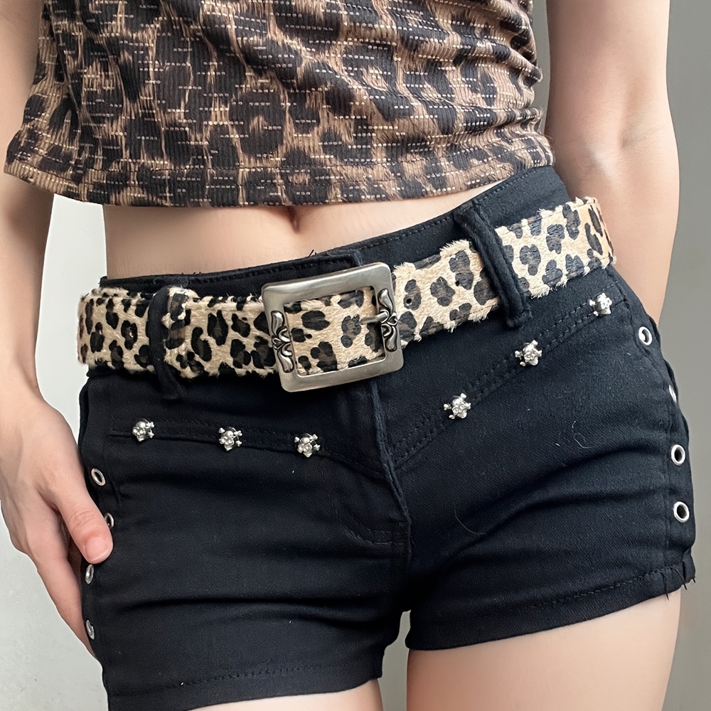 Women's Leopard Print Adjustable Belt with Metallic Buckle
